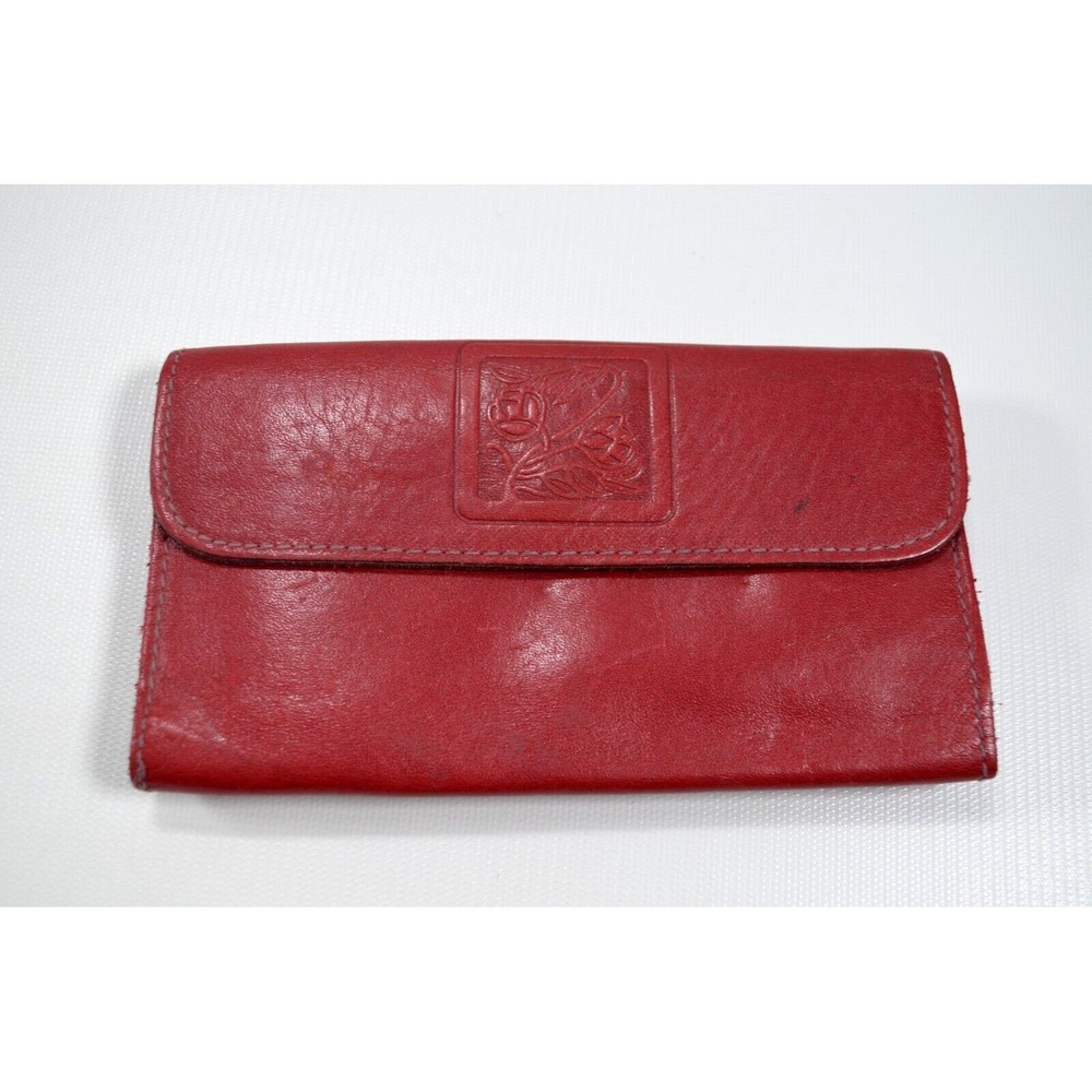 Vintage Womens Baronet Genuine Leather Wallet Red With Checkbook Notes Coin Slot